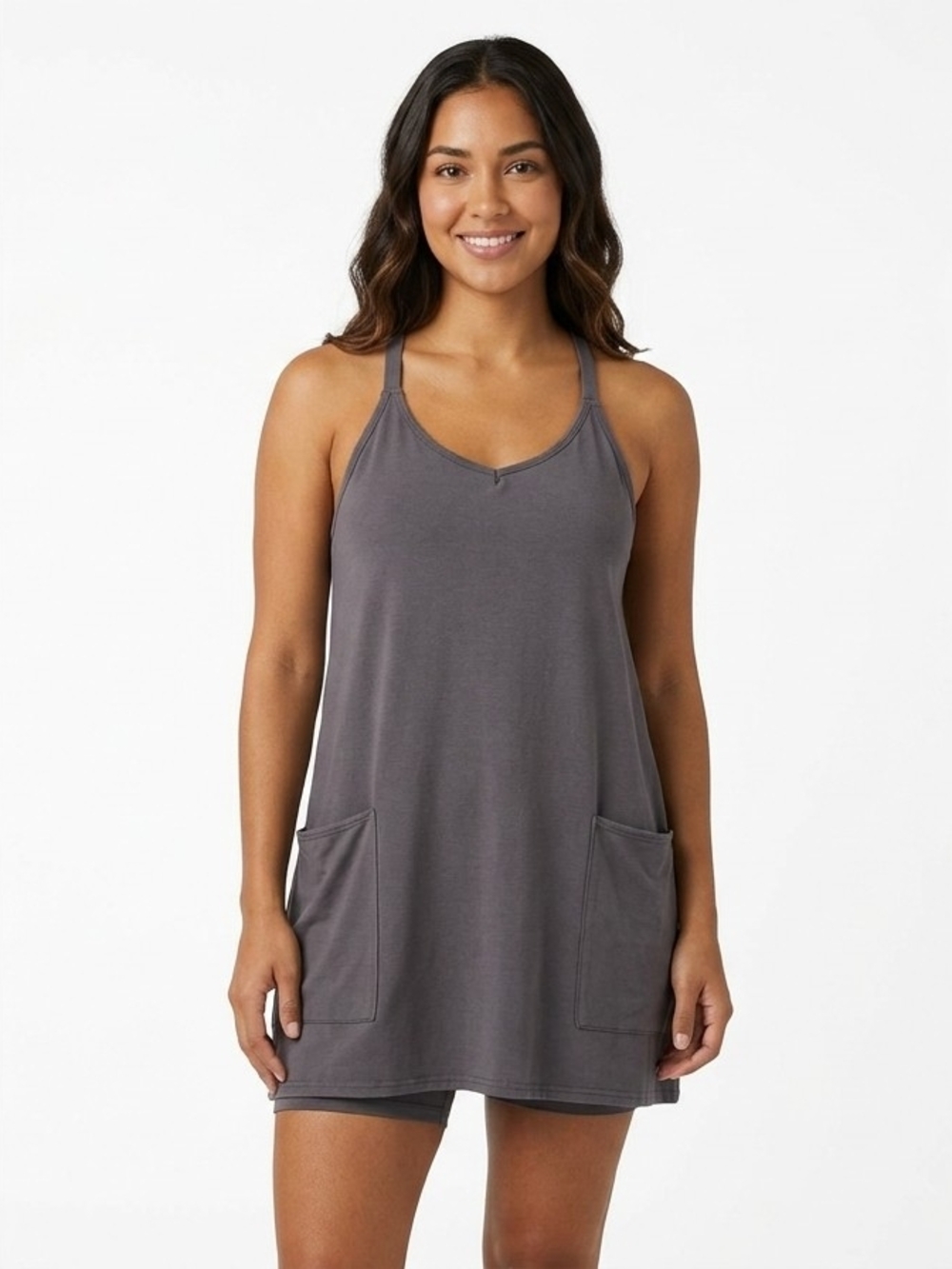 Hot Shot Style Onesie Mini Dress with Built-In Shorts & Pockets